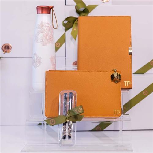 GIFT SET - 9 - TAN - Journal + Wallet + bottle + Pens