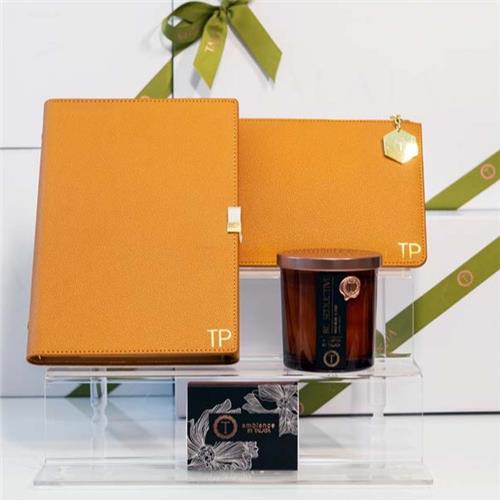 GIFT SET - 1 - Candle + Journal + Purse + Match - TAN